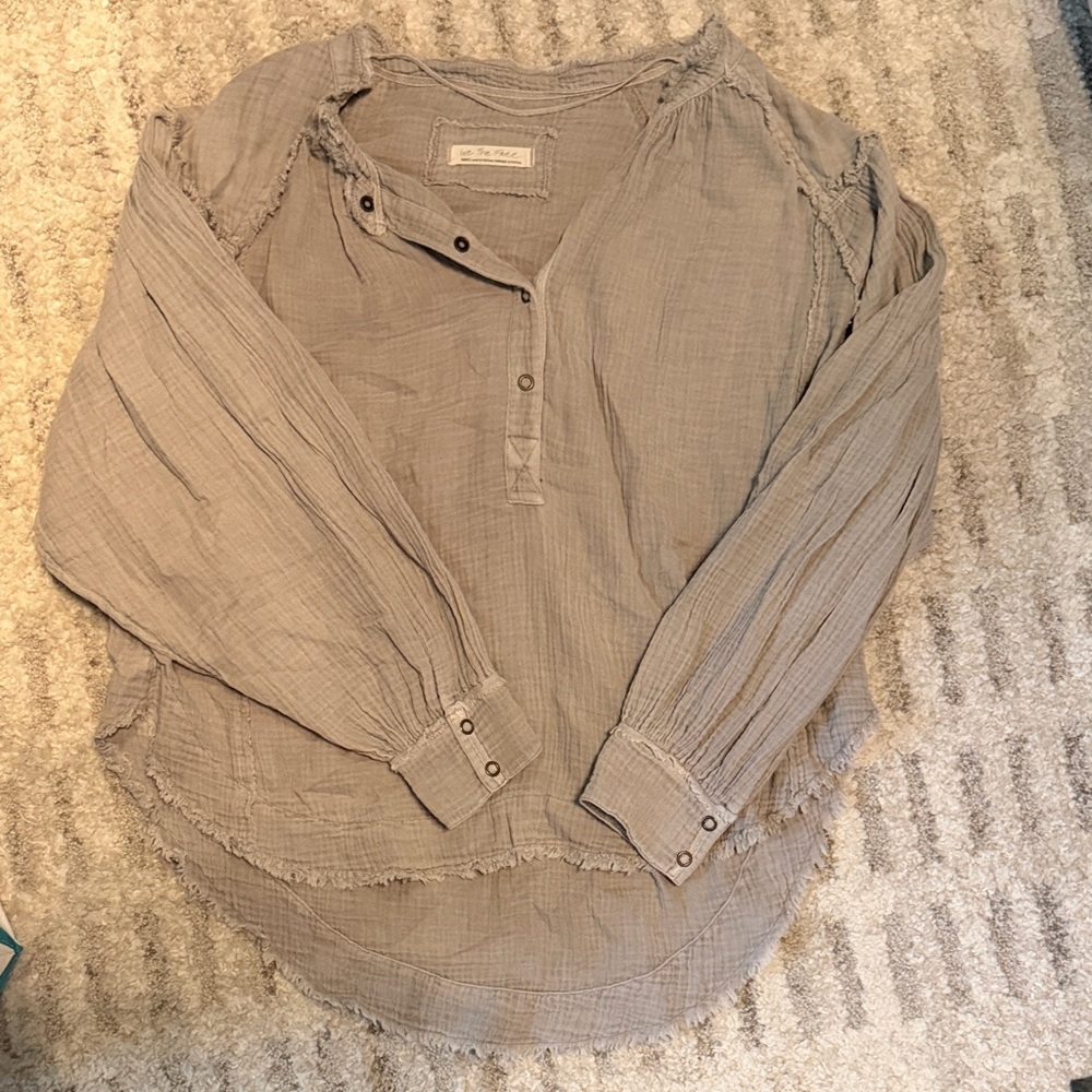 We The Free Taupe Gauze Henley Top